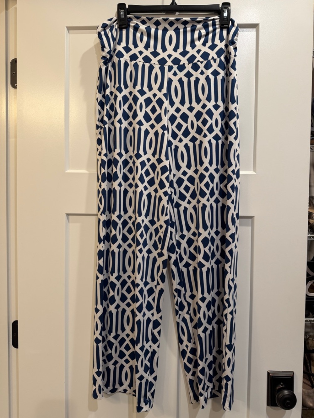 Mud Pie Navy and White Geometric Wide Leg Stretchy Palazzo Pants